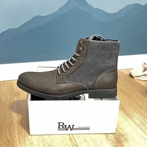 NEW Robert Wayne leather / canvas zip up laced boots grey brown 12